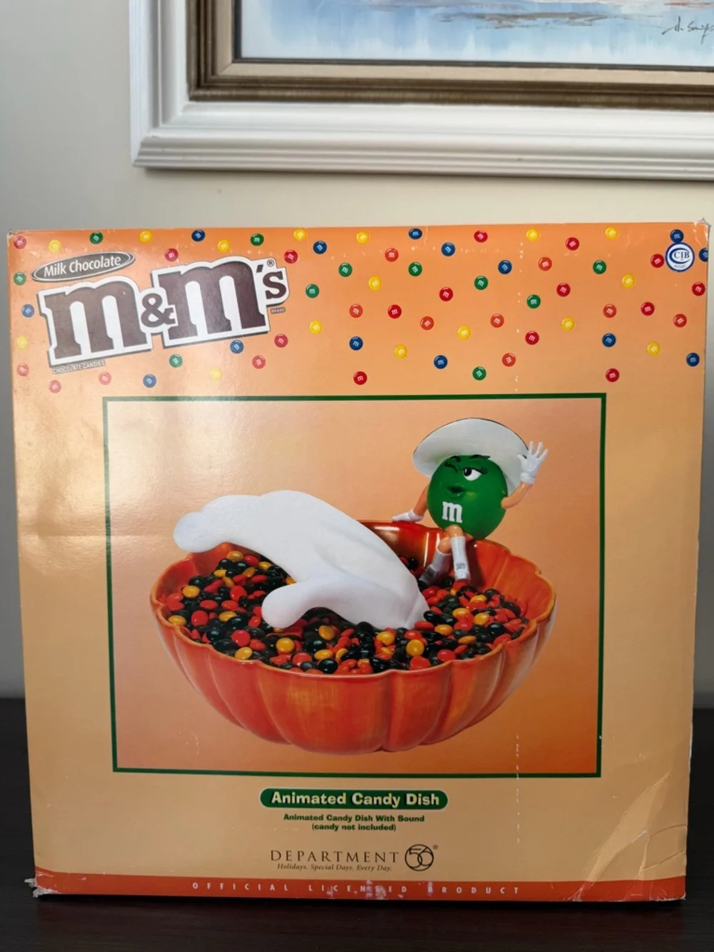 NEW M&M’s Animated Candy Dish Department 56 Green Character Halloween / Fall”